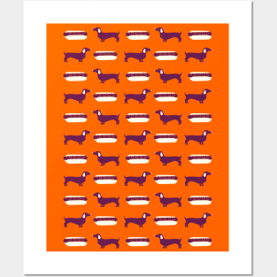 Dachshund Hot Dog by Cindy Rose Studio - Orange Posters and Art